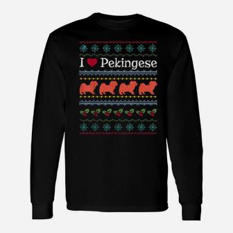 Xmas Pekingese Ugly Dogs Mom Dad Long Sleeve T-Shirt - Monsterry DE