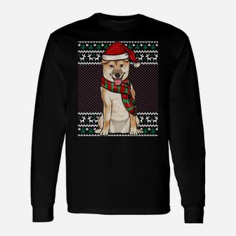 Xmas Shiba Inu Dog Santa Hat Ugly Christmas Sweatshirt Unisex Long Sleeve | Crazezy DE