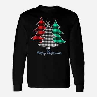 Xmas Tree Buffalo Plaid Red White Green Merry Christmas Gift Sweatshirt Unisex Long Sleeve | Crazezy DE