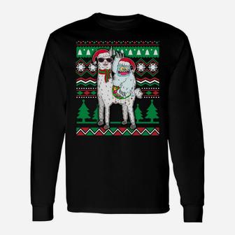 Yeti & Llama With Santa Hat Ugly Christmas Sweater Xmas Gift Sweatshirt Unisex Long Sleeve | Crazezy
