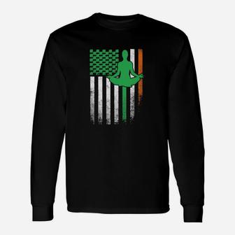 Yoga Irish American Flag St Patrick's Day Saint Paddy's Long Sleeve T-Shirt - Monsterry