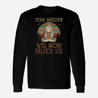 Yoga Mädchen Vintage-Langarmshirts, Retro 'Weil Mord Falsch Ist' Design - Seseable