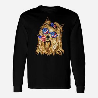 Yorkie American Flag Sunglasses 4Th Of July Long Sleeve T-Shirt - Monsterry UK