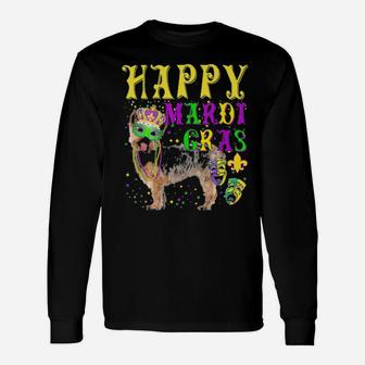 Yorkshire Dog Mardi Gras Shrove Tuesday Distressed Long Sleeve T-Shirt - Monsterry CA