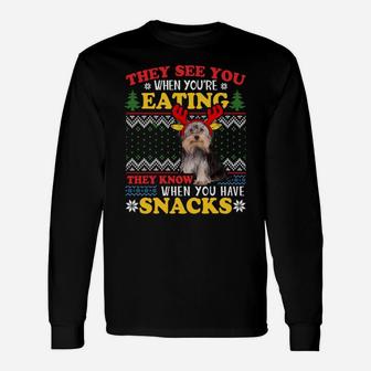 Yorkshire Terrier Ugly Christmas They See You're Eating Xmas Sweatshirt Unisex Long Sleeve | Crazezy