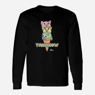 Yummeow Cat Ice Cream Cone Funny Kawaii Kitten Unisex Long Sleeve | Crazezy