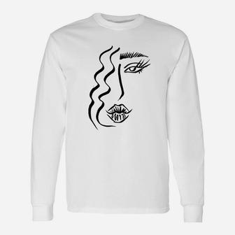 Abstract Line Art Drawing Sketch Portrait Face Eye Lips Hair Unisex Long Sleeve | Crazezy UK