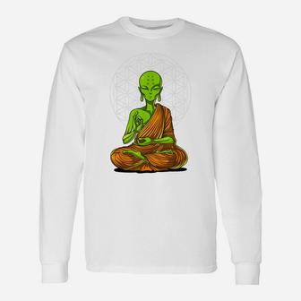 Alien Yoga Meditation Buddha Ufo Zen Cosmic Flower Of Life Unisex Long Sleeve | Crazezy CA