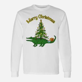 Alligator Gator With Xmas Tree Gifts Holiday Merry Christmas Sweatshirt Unisex Long Sleeve | Crazezy DE