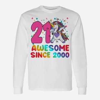 Awesome Since 2000 Dabbing Unicorn 21 Year Old 21St Birthday Unisex Long Sleeve | Crazezy AU