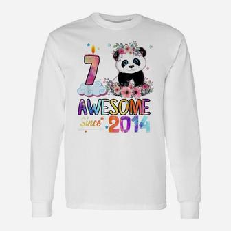 Awesome Since 2014 7 Years Old 7Th Birthday Panda Unicorn Unisex Long Sleeve | Crazezy
