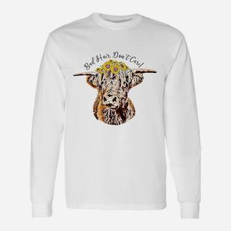 Bad Hair Dont Care Funny Scottish Highland Cow Unisex Long Sleeve | Crazezy