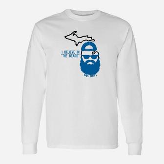 I Believe Beard Michigan Detroit Football 313 Pride Long Sleeve T-Shirt - Thegiftio UK
