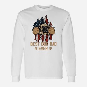 Best Dog Dad Ever Bull Mastiff Dog American Flag Unisex Long Sleeve | Crazezy CA