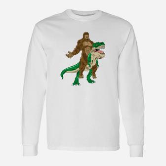 Bigfoot Riding Dinosaur Shirt Trex Sasquatch Long Sleeve T-Shirt - Thegiftio UK