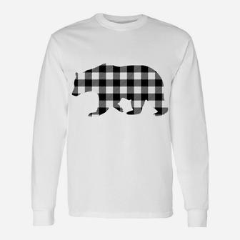 Black And White Buffalo Plaid Bear Christmas Pajama Unisex Long Sleeve | Crazezy