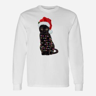 Black Cat Christmas Lights Cat Lover Christmas Unisex Long Sleeve | Crazezy UK