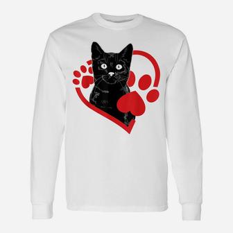 Black Cat Heart Footprint Animal Happy Valentine's Day Gifts Unisex Long Sleeve | Crazezy CA