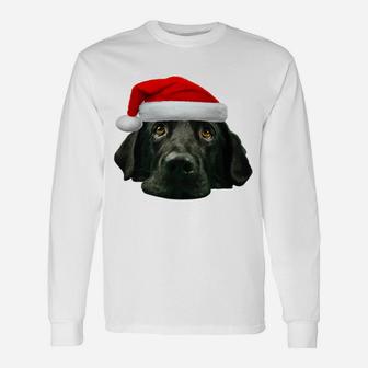 Black Lab Shirt Cute Santa Hat Image Funny Christmas Gift Unisex Long Sleeve | Crazezy