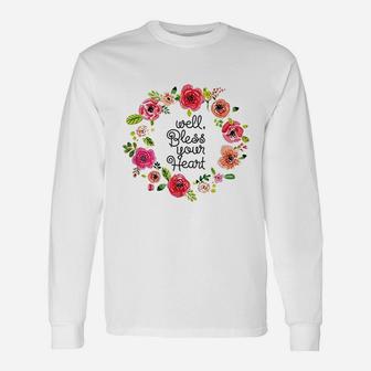 Bless Your Heart Watercolor Floral Flowers Southern Unisex Long Sleeve | Crazezy