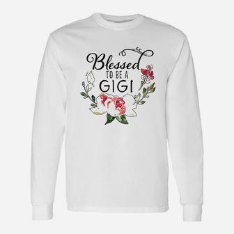 Blessed To Be A Gigi With Pink Flowers Long Sleeve T-Shirt - Thegiftio UK