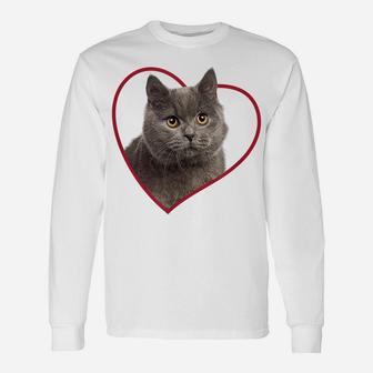 British Shorthair Cat Heart Love Portrait Unisex Long Sleeve | Crazezy