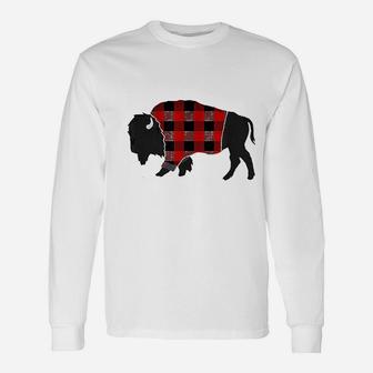 Buffalo Plaid Bison Red And Black Unisex Long Sleeve | Crazezy