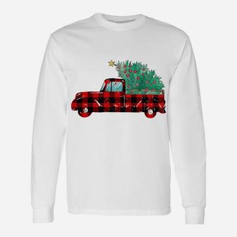 Buffalo Plaid Christmas Tree Red Truck Unisex Long Sleeve | Crazezy CA