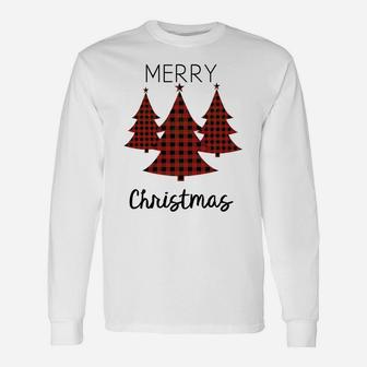 Buffalo Plaid Merry Christmas Tree Matching Family Xmas Tee Unisex Long Sleeve | Crazezy UK