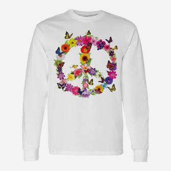 Butterfly Peace Sign Floral Flower Garden Nature Unisex Long Sleeve | Crazezy