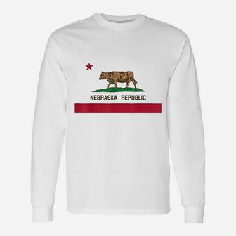 California Style Nebraska State Flag Long Sleeve T-Shirt - Thegiftio