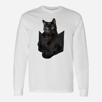 Cat Lovers Gifts Black Cat In Pocket Funny Kitten Face Unisex Long Sleeve | Crazezy AU