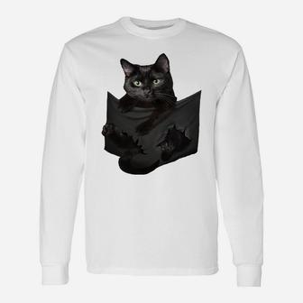 Cat Lovers Gifts Black Cat In Pocket Funny Kitten Face Unisex Long Sleeve | Crazezy
