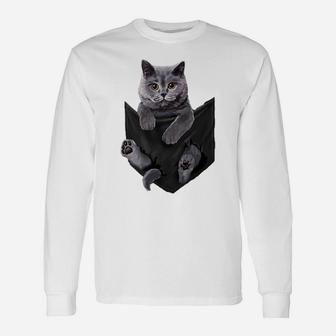 Cat Lovers Gifts British Shorthair In Pocket Funny Kitten Unisex Long Sleeve | Crazezy CA