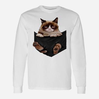 Cat Lovers Gifts Grumpy In Pocket Funny Kitten Face Sweatshirt Unisex Long Sleeve | Crazezy UK