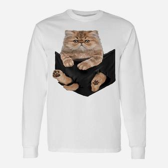 Cat Lovers Gifts Persian In Pocket Funny Kitten Face Unisex Long Sleeve | Crazezy