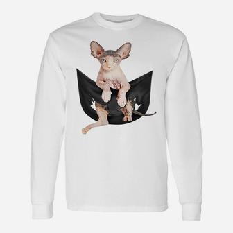 Cat Lovers Gifts Sphynx In Pocket Funny Kitten Face Sweatshirt Unisex Long Sleeve | Crazezy UK