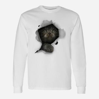 Cat Shirt, Gray Cat Tshirt, Cat Torn Cloth Shirt, Kitten Unisex Long Sleeve | Crazezy UK
