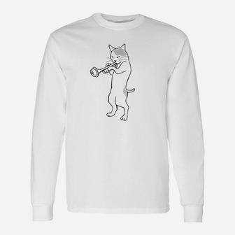 Cat Trumpet Player Straight Mute Wah Wah Funny Trumpet Unisex Long Sleeve | Crazezy