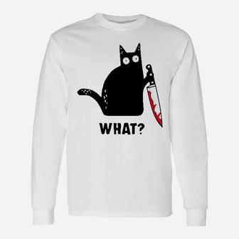 Cat What Funny Black Cat Unisex Long Sleeve | Crazezy