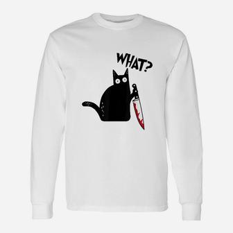 Cat What Funny Black Cat With Kn Ife Unisex Long Sleeve | Crazezy