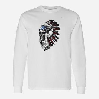 Chief Skull Native American Indian Flag Unisex Long Sleeve | Crazezy