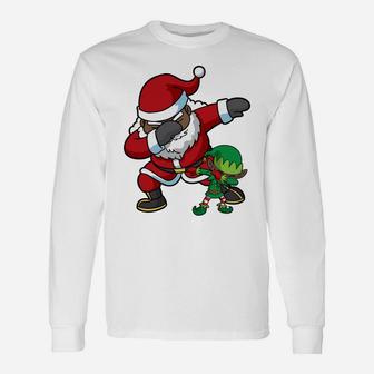 Christmas African American Dabbing Santa Claus Elf Dab Gift Unisex Long Sleeve | Crazezy
