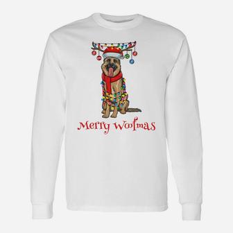 Christmas German Shepherd Dog Holiday Lights Merry Woofmas Sweatshirt Unisex Long Sleeve | Crazezy