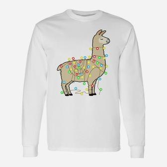 Christmas Lights Llama Lover Funny Xmas Holiday Gift Unisex Long Sleeve | Crazezy