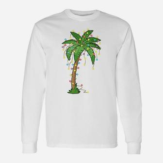 Christmas Lights Palm Tree Beach Funny Tropical Xmas Gift Unisex Long Sleeve | Crazezy CA