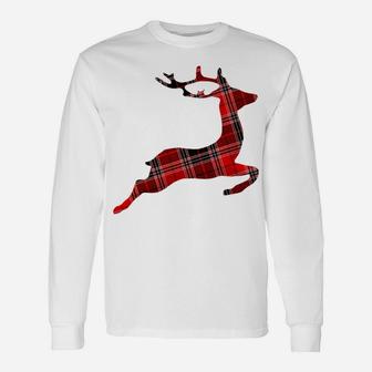 Christmas Red & Black Buffalo Plaid Reindeer Deer Sweatshirt Unisex Long Sleeve | Crazezy