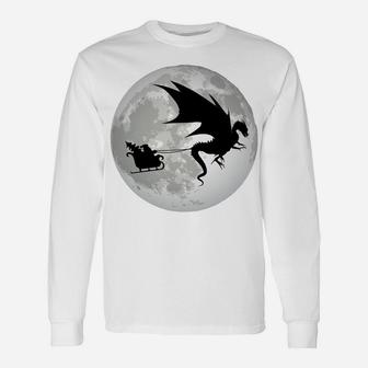 Christmas Santa Claus Flying Past The Moon W Dragon Design Sweatshirt Unisex Long Sleeve | Crazezy