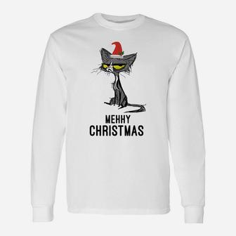 Christmas Tee For Cat Lovers Merry Christmas Meh Cat Unisex Long Sleeve | Crazezy CA
