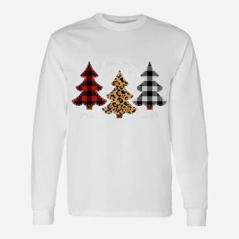 Christmas Tee Leopard & Red White Buffalo Plaid Xmas Tree Sweatshirt Unisex Long Sleeve | Crazezy